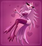  &lt;3 alcohol alcoholic_drink anthro avian beverage bird breasts clothing container crown cup drinking_glass dyanmasked eyelashes female fur glass glass_container glass_cup hair helluva_boss hi_res leggings legwear long_eyelashes long_hair looking_away owl owl_demon pink_background pink_eyes simple_background sitting solo stella_(helluva_boss) underwear white_body white_fur wine wine_glass 