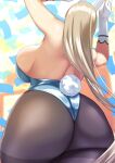  animal_ears arms_up ass ass_focus asuna_(blue_archive) asuna_(bunny)_(blue_archive) bare_shoulders blonde_hair blue_archive blue_leotard breasts brown_pantyhose from_behind gloves highres huge_ass kandata_nijou large_breasts leotard long_hair pantyhose playboy_bunny plump rabbit_ears rabbit_tail sideboob tail thighband_pantyhose very_long_hair white_gloves 