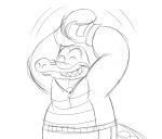  2022 alligator alligatorid anthro biped bottomwear boxing_gloves boxing_shorts brok_(character) brok_the_investigator clothing crocodilian eyes_closed handwear jolly_the_lizard jollyville reptile scalie shorts simple_background sketch slightly_chubby solo video_games 