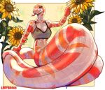  anthro apode belly_scales bra breasts cleavage clothed clothing colubrid corn_snake draconcopode female flower forked_tongue glistening glistening_body hi_res lampropeltini lbt9000 legless orange_body orange_scales plant rat_snake reptile scales scalie serpentine snake solo sunflower tongue tongue_out underwear white_body white_scales 