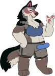  anthro battycat blush blushing_profusely boxer_briefs bra canid canine canis clothed clothing dildo female mammal rosella_sombersnout_(battycat) sex_toy solo strapon underwear underwear_only wolf 