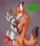  &lt;3 2021 anthro bed_sheet bedding blush canid canine command disney duo english_text eye_contact female fox genitals green_eyes half-closed_eyes hand_holding hi_res judy_hopps lagomorph larger_male leporid looking_at_another male mammal narrowed_eyes nick_wilde nude purple_eyes pussy rabbit rarewhoroastbeast_(artist) red_fox seductive signature size_difference smaller_female text zootopia 