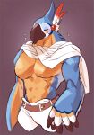  1boshi 2022 anthro avian beak belt black_beak blush bottomwear breath_of_the_wild clothing feathers kass_(tloz) male nintendo pants rito simple_background solo standing the_legend_of_zelda video_games 