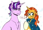  cape clothing cross-popping_vein crossgender equid equine female friendship_is_magic ftm_crossgender hair hasbro horn leg_markings male mammal markings mtf_crossgender my_little_pony orange_hair purple_hair redxbacon socks_(marking) starlight_glimmer_(mlp) sunburst_(mlp) unicorn 