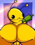  alien alien_hominid_(character) antennae_(anatomy) anthro balls black_eyes butt genitals gun hi_res looking_back male newgrounds presenting presenting_hindquarters ranged_weapon salamikii video_games weapon yellow_body 