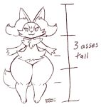  anthro blasticussaturn braixen diagram female generation_6_pokemon looking_at_viewer monochrome nintendo pokemon pokemon_(species) signature simple_background sketch smile solo thick_thighs video_games white_background 