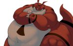  2020 ambiguous_gender anthro bandai_namco belly belly_overhang big_belly big_butt big_moobs black_stripes blush butt chubby_cheeks claws cuddling digimon digimon_(species) double_chin duo embrace faceless_character fangs fat_rolls guilmon hi_res hug huge_butt huge_thighs jessy_(saintdraconis) looking_at_another looking_at_partner love_handles male markings moobs navel nude obese open_mouth overweight red_body saintdraconis simple_background size_difference standing stripes thick_arms thick_thighs uwu white_body wide_hips yellow_eyes 