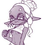  2022 animal_humanoid areola breasts cephalopod cephalopod_humanoid dark_body dark_skin female frye_(splatoon) hexanne humanoid humanoid_pointy_ears inkling looking_at_viewer marine marine_humanoid mollusk mollusk_humanoid monochrome nintendo nipples pseudo_hair simple_background smile smiling_at_viewer solo splatoon tentacle_hair tentacles video_games 