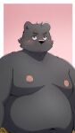  2022 anthro belly big_belly black_body black_nose blush hi_res kemono male mammal menmen_kesinn moobs navel nipples overweight overweight_male simple_background solo ursid 