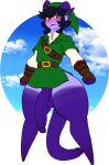  anthro aspenofsimpcon big_penis black_hair blush bodily_fluids clothing cosplay demon demon_humanoid featureless_feet genitals green_clothing hair hi_res horn huge_penis humanoid link male neth_(aspen) nintendo penis poking_out purple_body short_hair sky solo sweat tail_genitals tail_penis the_legend_of_zelda thick_thighs unusual_anatomy unusual_genitalia_placement unusual_penis_placement unusual_tail video_games wide_hips yellow_eyes 