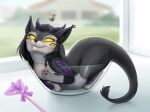  bowl canid canine canis character_tempore chibi container darkcat613 dragon female feral hi_res horn hourglass_(disambiguation) mammal scalie solo tempore wolf 