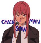  1girl bangs black_coat black_necktie blood blood_on_clothes blood_on_face candy chainsaw_man coat collared_shirt copyright_name food highres holding holding_candy holding_food holding_lollipop lollipop long_hair looking_at_viewer makima_(chainsaw_man) necktie red_eyes red_hair ringed_eyes shirt sidelocks simple_background solo tasuketemama twitter_username upper_body white_background white_shirt 