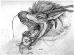  ambiguous_gender anthro bodily_fluids dragon drooling duo ears_back fangs female feral forked_tongue fur furred_dragon glistening glistening_eyes greyscale kiva~ monochrome mouth_shot narrowed_eyes nude on_tongue open_mouth pivoted_ears saliva saliva_on_tongue signature simple_background size_difference striped_neck three-quarter_view tongue tongue_out 