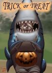  canid canine fox halloween halloween_costume hermesdidit hi_res holding_object holidays looking_at_viewer male mammal shark_costume solo trick_or_treat 
