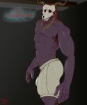  abs anthro bone bulge clothing demon elias_ainsworth hermesdidit hi_res looking_at_viewer male muscular muscular_male nipples pecs simple_background skull skull_head solo speech_bubble underwear 