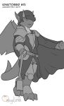  armor cape clothing dragon dueling_pose hi_res kinktober male melee_weapon moblie monochrome presenting scalie solo sword weapon 