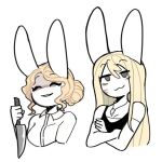  blonde_hair clothing duo female female/female hair hare humanoid knife lace lagomorph leporid lepus_city mammal rabbit smile smiling_at_viewer space_(squiddoggy) squiddoggy 