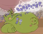  absurd_res anthro belly big_belly bloated burp_cloud burping catdog_(series) eating eggo21 food food_stains fur green_body green_fur hand_on_stomach hi_res kiss_mark lagomorph leporid male mammal moobs morbidly_obese navel nickelodeon obese open_mouth outie outie_navel overweight overweight_male rabbit rancid_rabbit solo stuffing tongue tongue_out 
