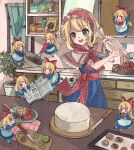  6+girls :d alice_margatroid blonde_hair blue_dress blue_eyes book bow bowtie cake capelet cooking curtains doll dress eating food frilled_hairband frills hair_bow hairband highres indoors knife lolita_hairband long_hair mo_25_mo multiple_girls open_mouth red_bow red_bowtie red_hairband shanghai_doll short_hair smile touhou utensil white_capelet 