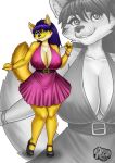  anthro belt big_breasts bracelet breasts canid canine clothing dress female footwear fox hair heterochromia hi_res jewelry long_hair madbrainarts mammal shoes smile solo 