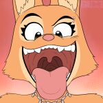  1:1 2022 ambiguous_gender anthro canid canine diane_foxington digital_media_(artwork) dreamworks eyebrow_piercing facial_piercing female fox front_view fur gum-k hi_res mammal mouth_shot open_mouth piercing pink_nose teeth the_bad_guys 
