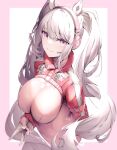  alice_(nikke) animal_ears aoi_gorilla breasts curvy dress gloves goddess_of_victory:_nikke headphones highres large_breasts looking_at_viewer pink_dress pink_eyes rabbit_ears skin_tight spandex sportswear tight v white_hair 