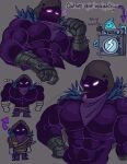  abs armor biceps big_muscles clothing deltoids epic_games faceless_character faceless_male fortnite gauntlets gloves growth handwear hi_res hoodie huge_muscles humanoid its_coldpizza male male/male muscle_growth muscular muscular_humanoid muscular_male pecs purple_body purple_eyes purple_skin raven_(fortnite) scarf smoking solo topwear video_games 