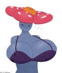  anthro big_breasts bra breasts clothing elemental_creature female flora_fauna flower flower_creature generation_1_pokemon hand_behind_back hi_res humanoid looking_at_viewer nintendo phil_sux plant pokemon pokemon_(species) simple_background solo text underwear video_games vileplume 