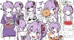  +_+ 1girl bare_shoulders blush closed_mouth collarbone food fruit hair_ornament hands_up highres long_hair low_twintails men_in_black microa orange_(fruit) orange_shirt purple_eyes purple_hair purple_shirt purple_shorts round_teeth shirt shorts simple_background smile sparkle speech_bubble t-shirt teeth translation_request twintails uno_(game) upper_teeth vocaloid voiceroid white_background yuzuki_yukari 