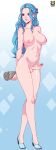  blue_hair breasts brown_eyes erection futanari high_heels highres kyoffiensfw large_breasts legs long_hair long_legs nefertari_vivi non-web_source nude one_piece small_testicles testicles 