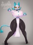  anthro big_breasts blue_hair breasts clothed clothing darkner deltarune felid feline floating_hands hair hi_res huge_breasts machine mammal robot sagaris_uwu solo tasque_manager thick_thighs tight_clothing tongue tongue_out undertale_(series) video_games white_body wide_hips yellow_eyes 