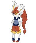  2022 amberlea-draws anthro bandaged_ear braided_hair braided_ponytail cinderace female freckles frown fur generation_8_pokemon hair long_hair looking_away multicolored_body multicolored_fur nintendo paws paws_on_hips pokemon pokemon_(species) pokemon_mystery_dungeon red_eyes red_hair signature simple_background solo two_tone_body two_tone_fur video_games watermark white_background white_body white_fur 