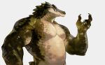  absurd_res anthro barazoku belov_w bust_portrait crocodilian green_body green_scales hi_res male muscular muscular_anthro muscular_male nude pecs portrait reptile scales scalie sharp_teeth simple_background solo teeth white_background 