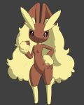  2022 3d_(artwork) anthro black_sclera blender_(software) breasts brown_body brown_fur digital_media_(artwork) featureless_feet female fur generation_4_pokemon grey_background hand_on_hip lagomorph leporid looking_at_viewer lopunny lth-rg mammal multicolored_body nintendo pink_eyes pokemon pokemon_(species) poofy_hair rabbit simple_background small_breasts solo tan_body tan_fur thick_thighs two_tone_body video_games 