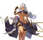  1girl absurdres breasts clothes_lift contrapposto eiyuu_densetsu garter_straps hair_ribbon highres holding holding_whip large_breasts long_hair navel orokanahime red_eyes ribbon scherazard_harvey skirt skirt_lift sora_no_kiseki stomach strap thighs underboob whip white_hair 