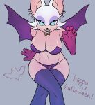  akibun anthro bell bell_collar big_breasts breasts chiropteran cleavage clothed clothing collar curvy_figure ear_piercing eyelashes eyeshadow facial_piercing female gloves halloween halloween_2022 handwear heart_clothing hi_res holidays legwear lingerie lip_piercing lipstick makeup mammal panties piercing rouge_the_bat sega simple_background solo solo_focus sonic_the_hedgehog_(series) thick_thighs thigh_highs topwear underwear voluptuous wide_hips 