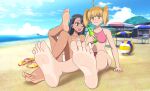  2girls barefoot beach feet foot_focus foreshortening highres ijiranaide_nagatoro-san legs multiple_girls nail_polish paid_reward soles toenail_polish toenails toes 