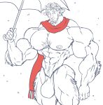  beard biceps big_muscles bulge chronicles_of_narnia ear_piercing facial_hair faun genital_outline goatee hi_res horn huge_muscles humanoid hyper hyper_muscles male muscular navel nipples pecs penis_outline piercing remert scarf snow solo tumnus umbrella 