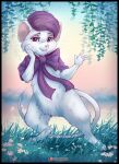  2019 5_fingers anthro digital_media_(artwork) disney don_bluth eyeshadow female fingers flower foxinjacket fur grass long_tail makeup mammal miss_bianca_(the_rescuers) mouse murid murine pink_nose plant ribbons rodent signature smile solo standing the_rescuers_(disney) whiskers white_body white_fur 