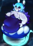  2022 anthro belly big_belly blue_hair breasts clothed clothing eyelashes female ghost hair hi_res lagomorph long_ears mammal mario_plus_rabbids_sparks_of_hope midnite_(mario_plus_rabbids) navel_outline obese obese_anthro obese_female overweight overweight_anthro overweight_female purple_eyes rabbid raving_rabbids rayman_(series) solo spirit tsunaakan ubisoft video_games 
