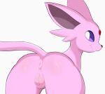  2022 anus arteficialtrees black_nose butt cheek_tuft cleft_of_venus colored_sketch eeveelution espeon eyebrows facial_tuft female feral forehead_gem fur generation_2_pokemon genitals glistening glistening_butt grin hi_res long_ears looking_back nintendo nude pokemon pokemon_(species) puffy_anus purple_body purple_fur purple_sclera pussy rear_view shaded simple_background sketch smile solo teeth tuft video_games white_background white_eyes 