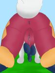  anthro anus cinderace crouching dripping flaccid fluffy from_behind_position fur generation_8_pokemon genitals grass herm hi_res intersex kaemone light nintendo penis plant pokemon pokemon_(species) pussy red_body red_fur sex solo sunlight tail_tuft tuft video_games white_body white_fur 