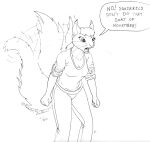  2022 anthro black_and_white breasts buckteeth cleavage clothed clothing cybercorn_entropic dialogue ear_tuft english_text eurasian_red_squirrel female fully_clothed indignant inktober inktober_2021 mammal meme monochrome no_nut_november open_mouth rodent sciurid solo tail_motion tailwag teeth text tree_squirrel tuft whiskers 