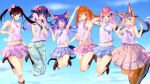  .live 6+girls animal_costume animal_ear_fluff animal_ears bare_shoulders black_hair blue_eyes blue_hair brown_hair extra_ears grey_hair hanakoto_igusa hat highres indie_virtual_youtuber irodori_mayoi island_fox_(kemono_friends) jumping kemono_friends kemono_friends_v_project kirara_jump long_hair mizugame_mia multicolored_hair multiple_girls navel necktie orange_hair pink_hair rascala39 re:act ribbon rurun_rururica sakurazuki_kanon shirt shrims skirt sleeveless sleeveless_shirt smile tail twintails yellow_eyes 