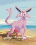  beach digital_media_(artwork) digital_painting_(artwork) eeveelution espeon feral generation_2_pokemon genitals hi_res knot male nintendo penis piebaldz pokemon pokemon_(species) quadruped seaside solo unusual_anatomy unusual_genitalia unusual_penis video_games 