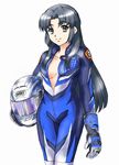  asakura_ryouko biker_clothes bikesuit blue_eyes blue_hair fujita_(speedlimit) helmet long_hair solo suzumiya_haruhi_no_yuuutsu unzipped 