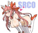  animal_ears blush borrowed_character breasts face glasses haganemaru_kennosuke hair_ribbon high_heels huge_breasts long_hair nipples no_panties original pink_eyes pink_hair ribbon shoes solo srco thighhighs topless twintails 