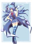  alternate_hairstyle blue_eyes blue_hair bow cirno hair_bow ice long_hair manabu older solo striped striped_legwear thighhighs touhou wings zettai_ryouiki 