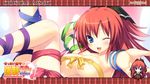  2-g ;d blue_eyes breasts brown_hair character_name imageboard_sample kirishima_misaki long_hair medium_breasts naked_ribbon one_eye_closed open_mouth plaid red_hair ribbon smile solo wallpaper zettai_junshu_kyousei_kozukuri_kyokashou!! 