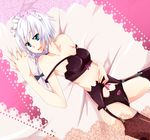  bad_hands bad_id bad_pixiv_id black_bra black_legwear black_panties bra braid izayoi_sakuya katakura_nayuuki lingerie panties short_hair silver_hair solo thighhighs touhou twin_braids underwear underwear_only 